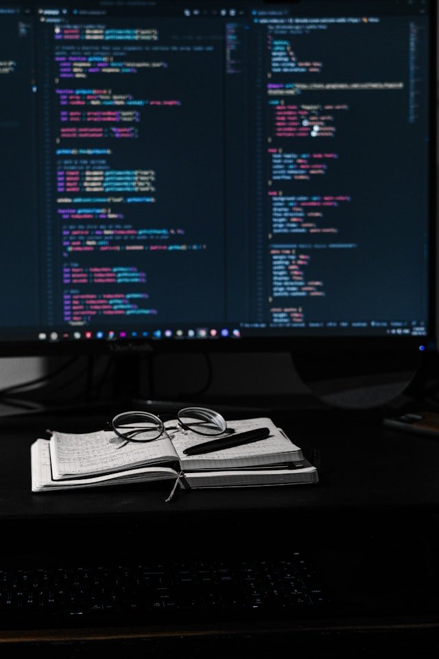 Custom software code displayed on a professional development monitor